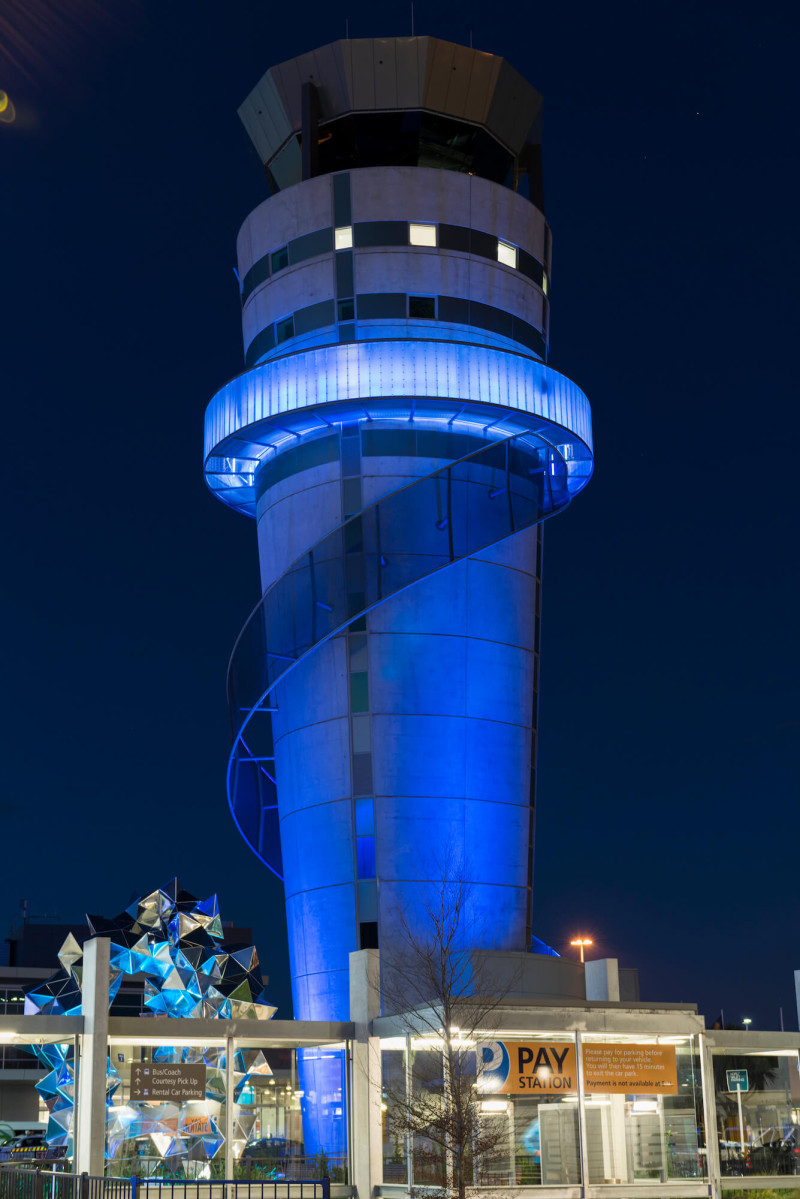 auckland airport tower at night